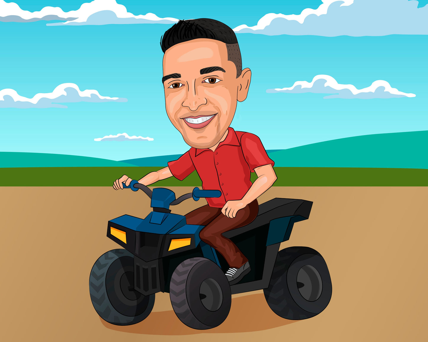 ATV Rider Gift - Custom Caricature Portrait From Your Photo, Quad Biker