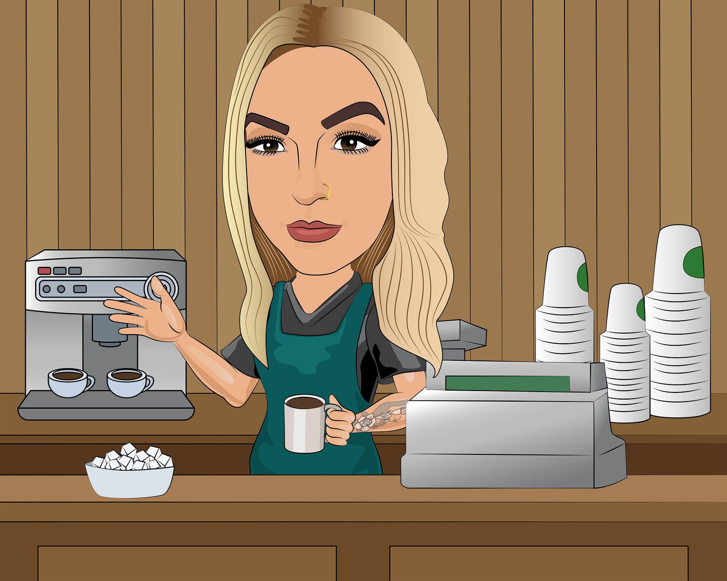 Barista Gift - Custom Caricature Portrait From Your Photo/gift for barista art