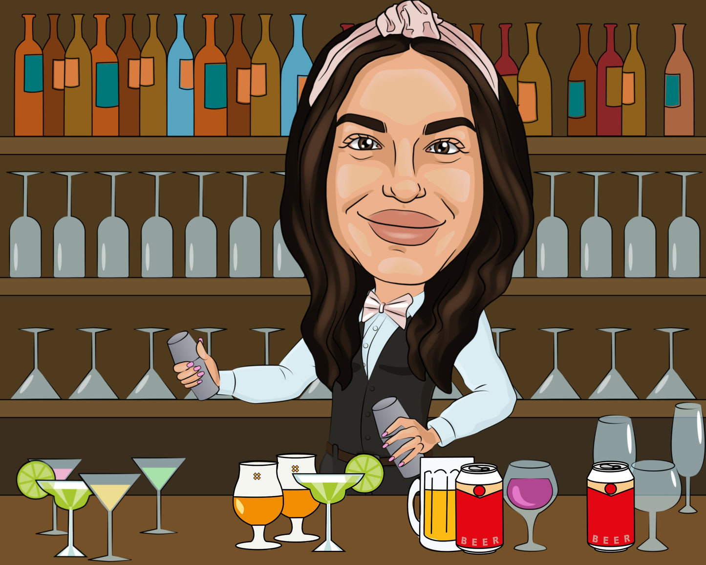 Bartender Gift - Custom Caricature Portrait From Photo/mixologist/bartender gifts