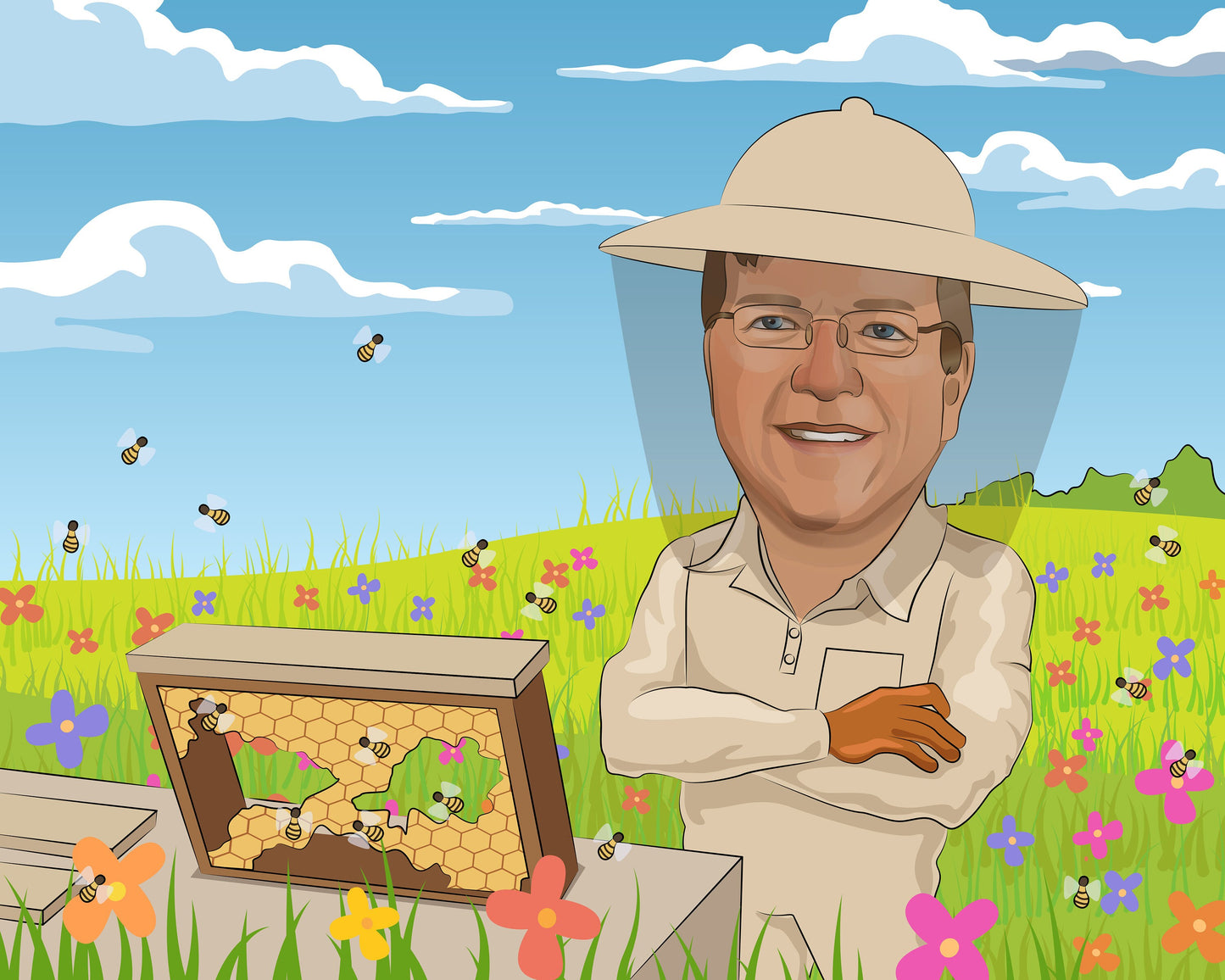 Beekeeper Gift - Custom Caricature Portrait From Your Photo/bee keeper gift/apiarist gift