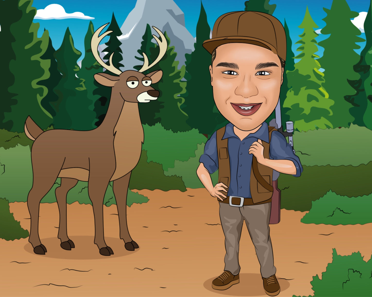 Deer Hunter Gift - Custom Caricature Portrait From Your Photo/Deer Hunting art
