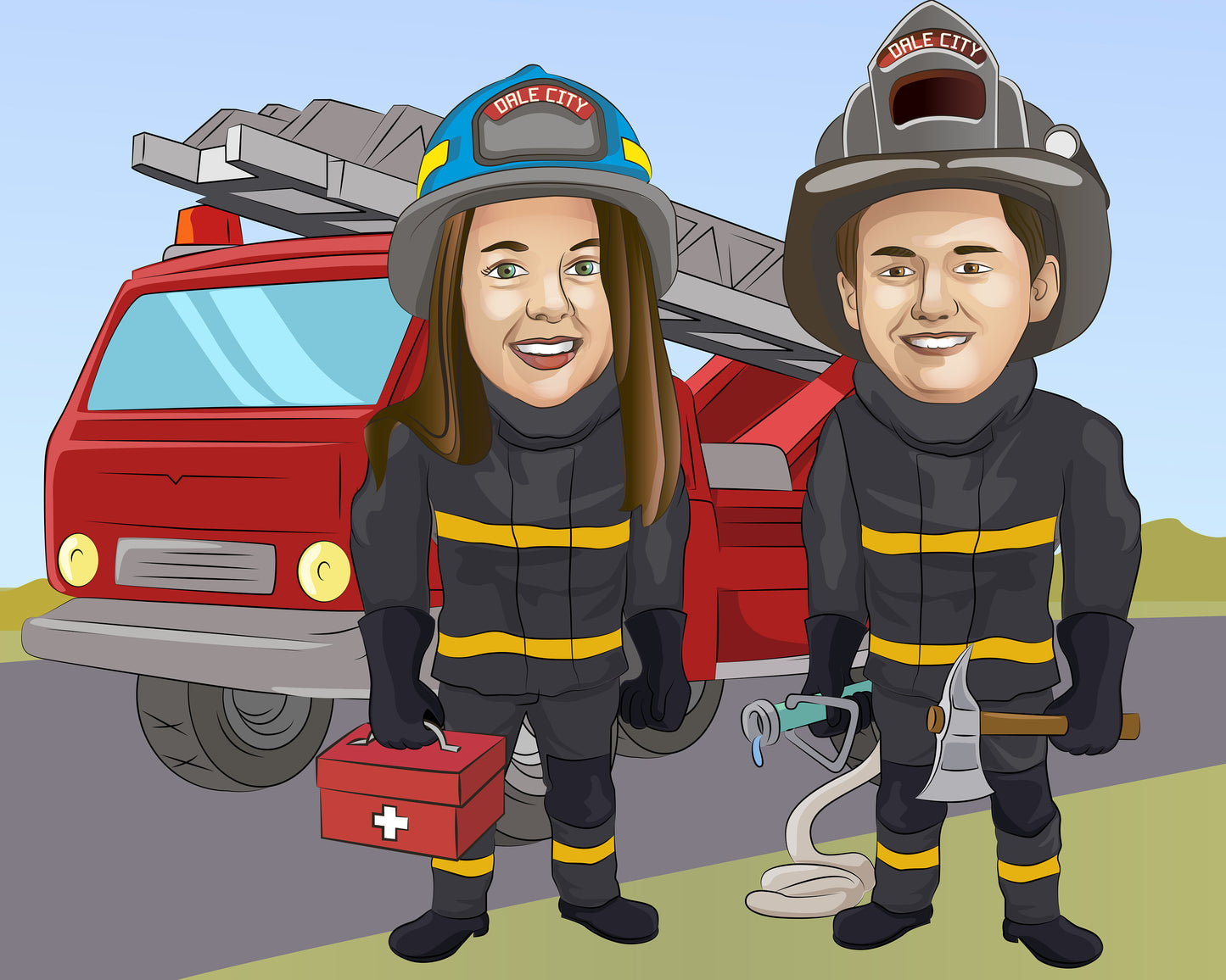Firefighter Gift - Custom Caricature Portrait From Your Photo/fireman gift