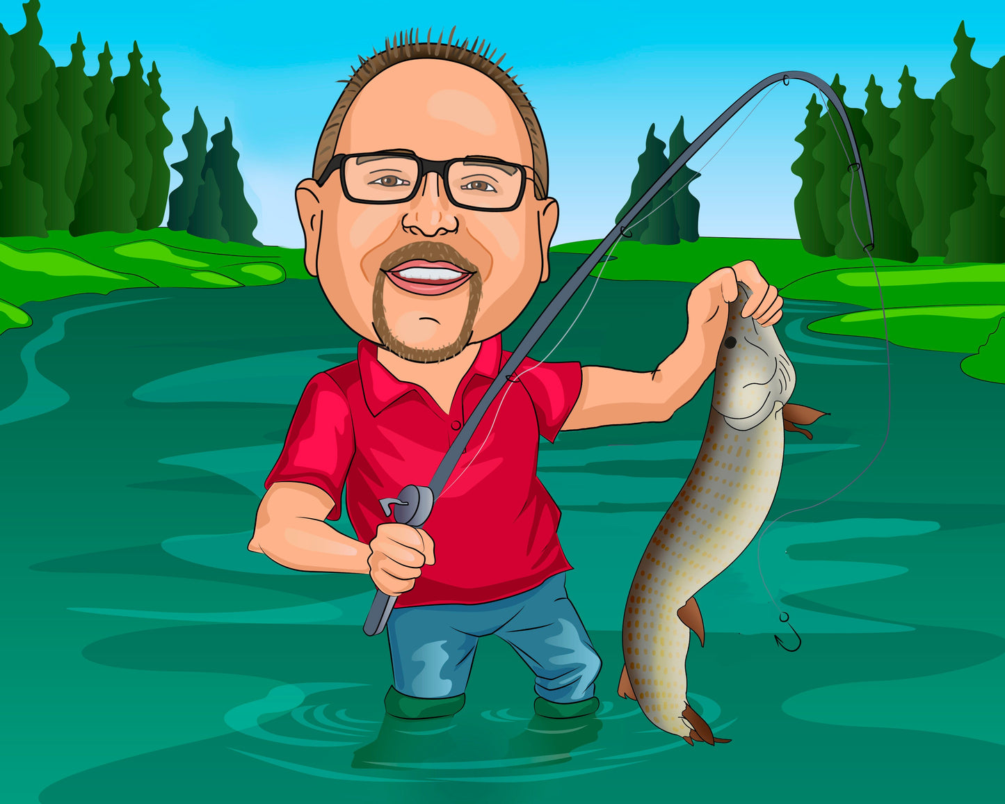 Fisherman Gift - Custom Caricature Portrait From Your Photo
