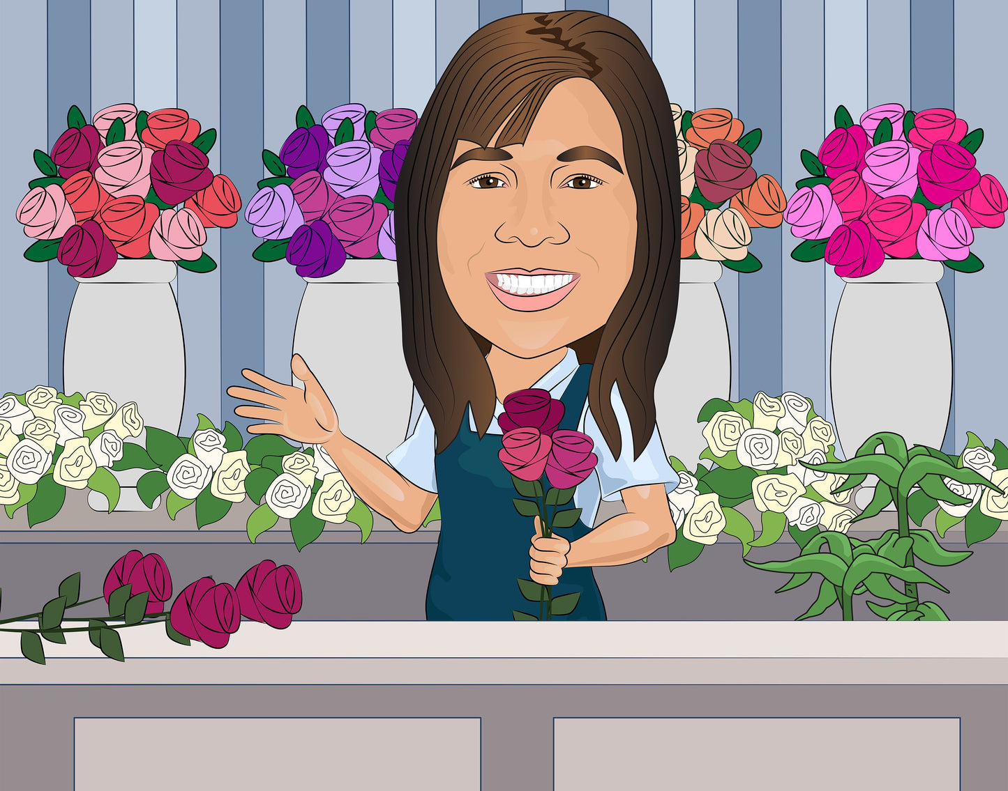 Florist Gift - Custom Caricature Portrait From Your Photo
