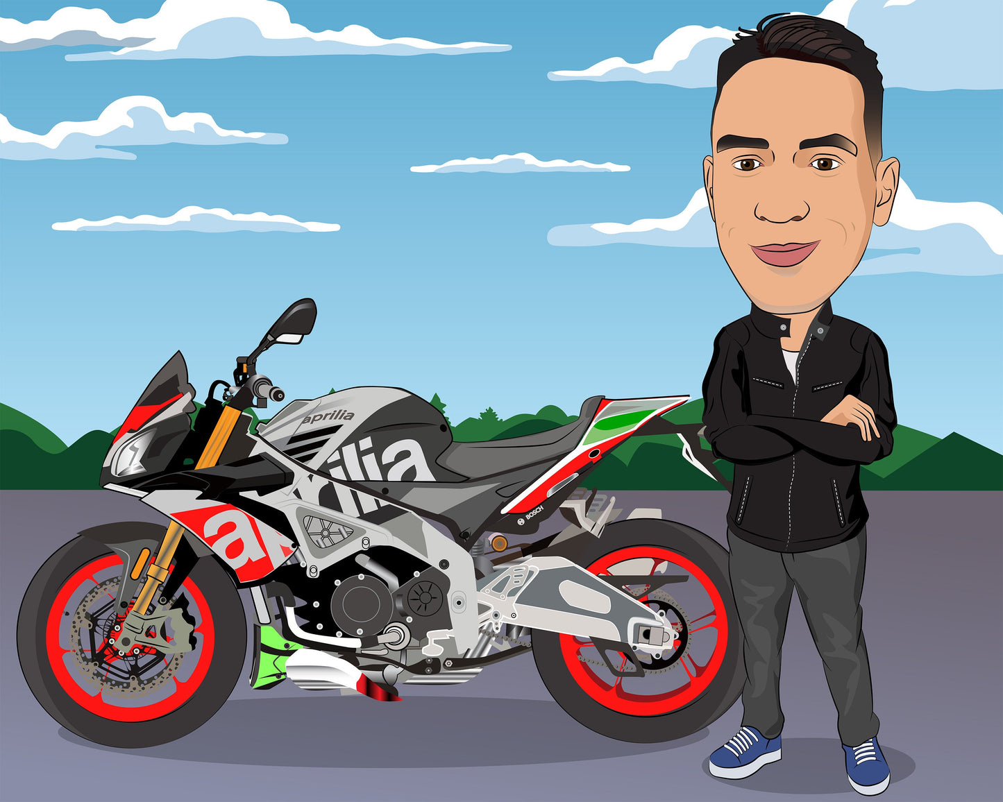 Motorcyclist Gift - Custom Caricature Portrait From Your Photo