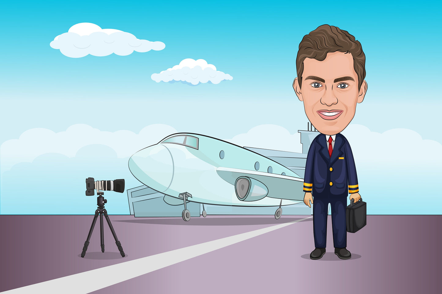 Pilot Gift - Custom Caricature Portrait From Your Photo