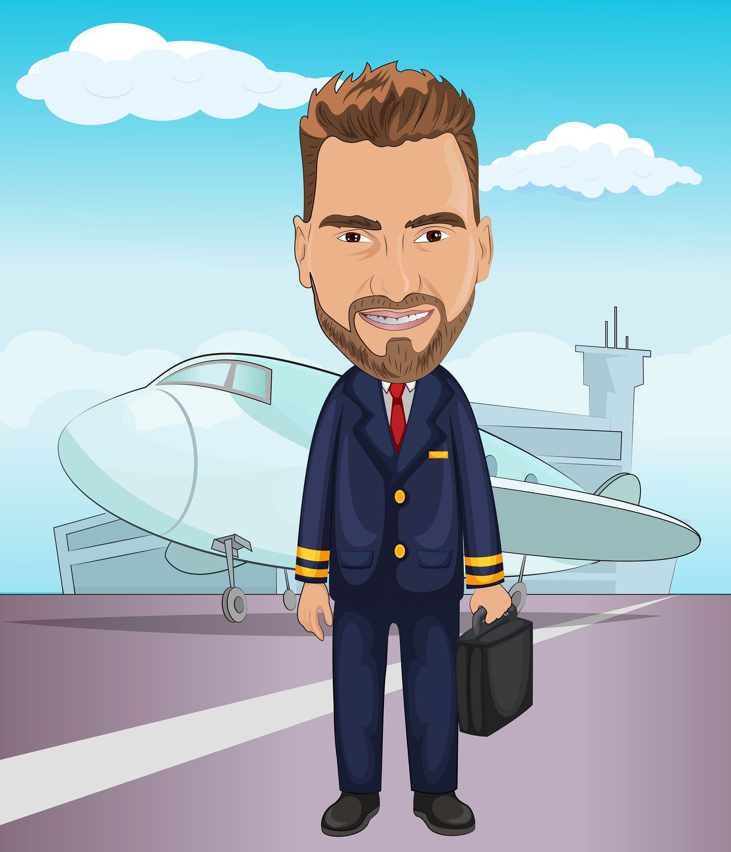 Pilot Gift - Custom Caricature Portrait From Your Photo