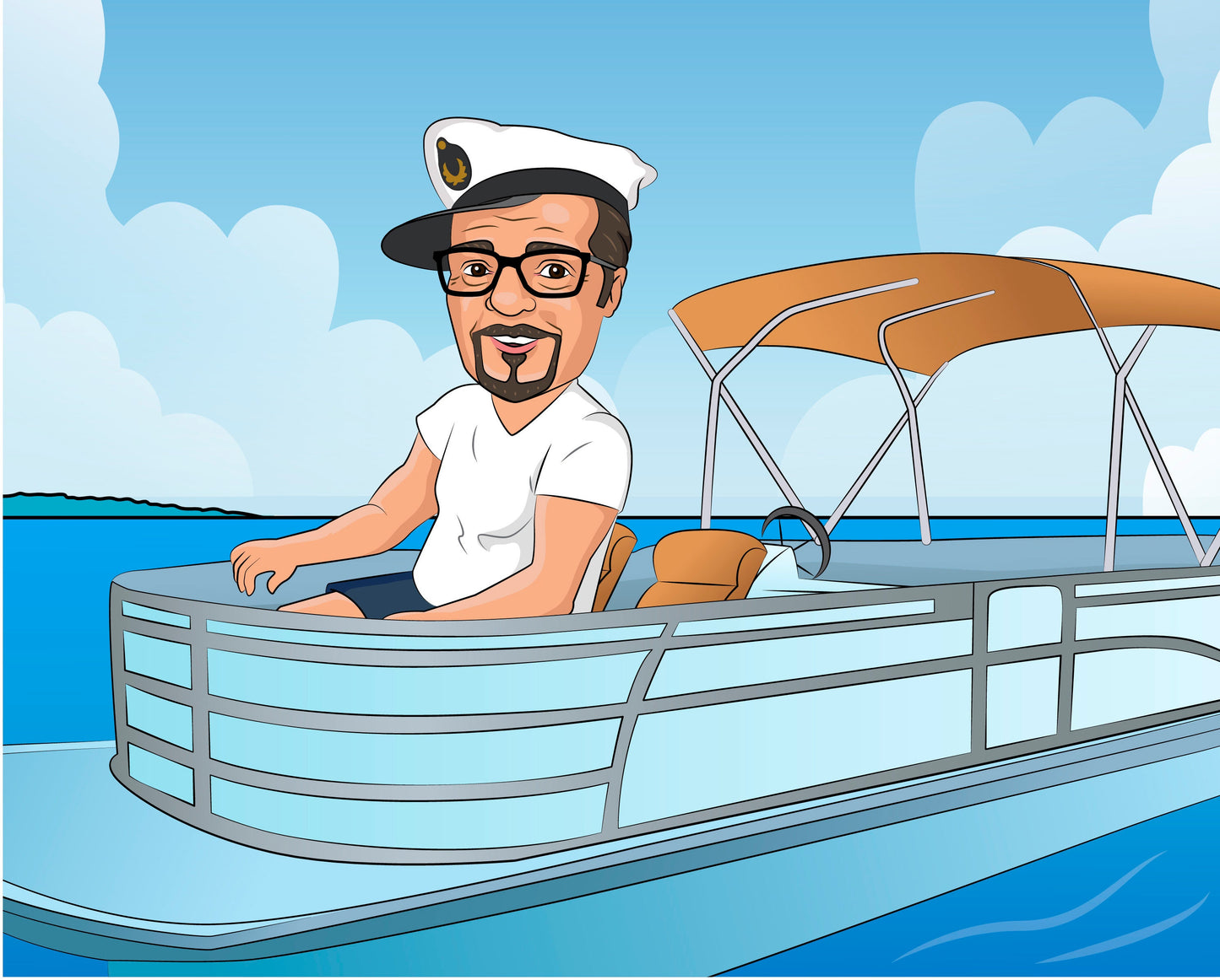 Pontoon Captain Gift - Custom Caricature From Photo, pontooning gift, pontoon boat gift