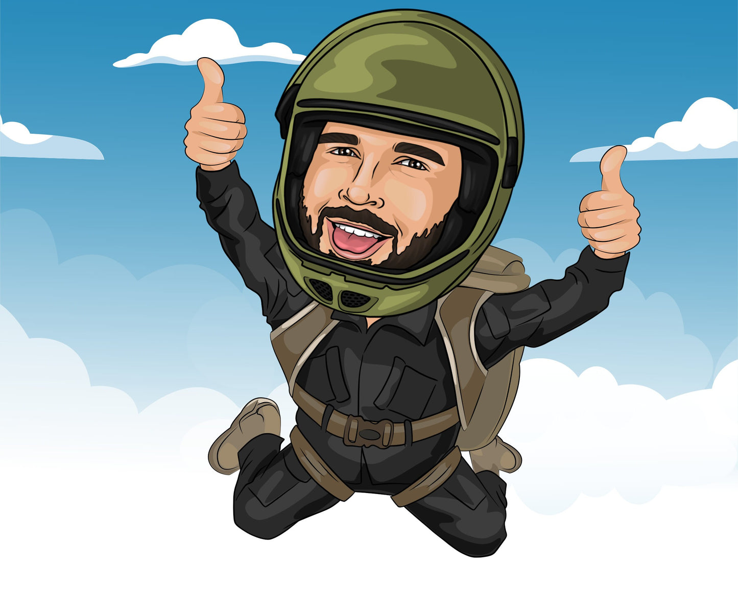 Skydiver Gift - Custom Caricature Portrait From Your Photo/skydiving gift