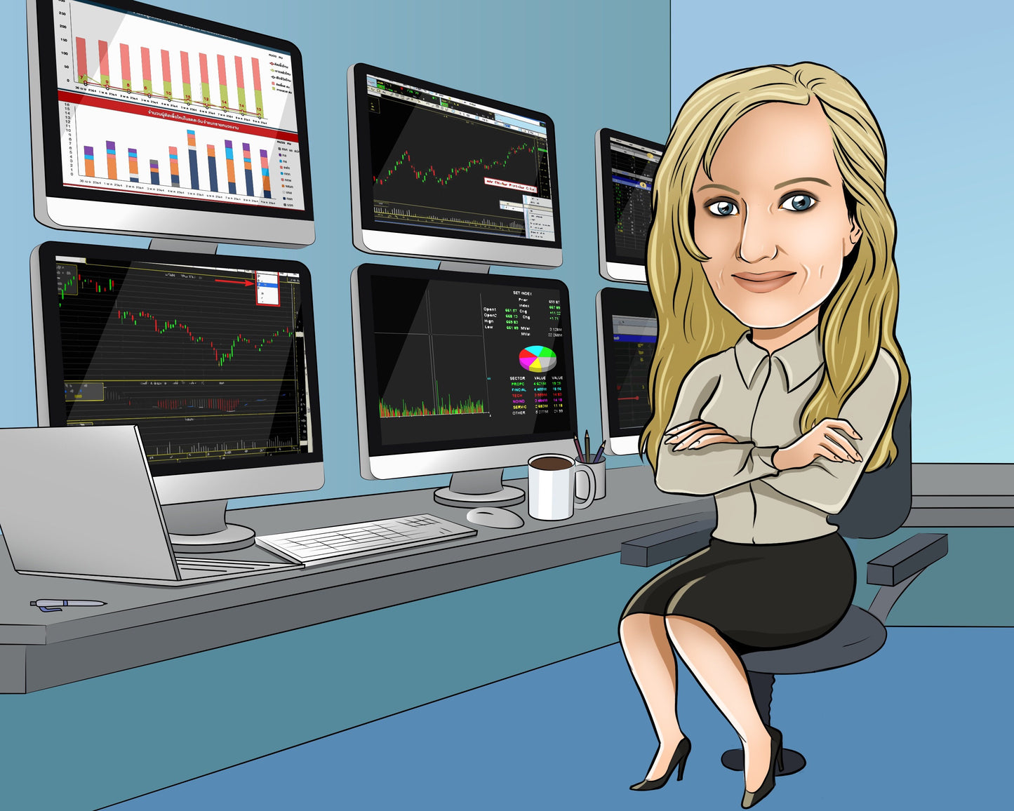 Stock Trader Gift - Custom Caricature From Photo, day trader gift, stock broker gift