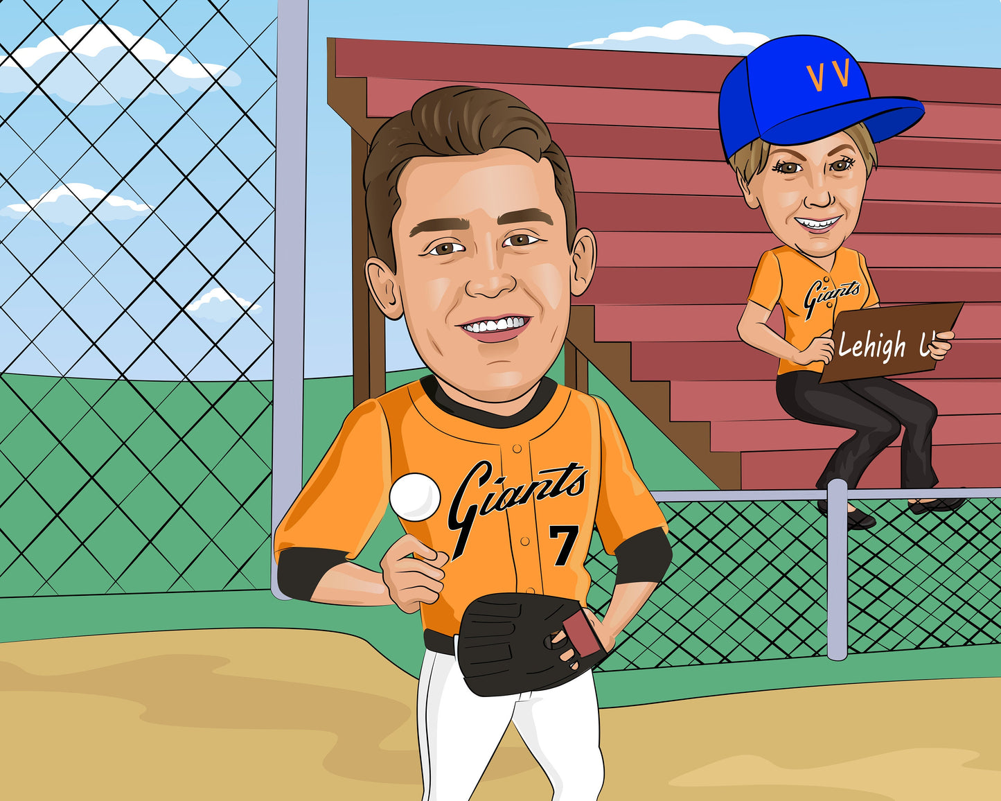 Baseball coach gift - Custom Caricature Portrait From Your Photo/Baseball Player gift