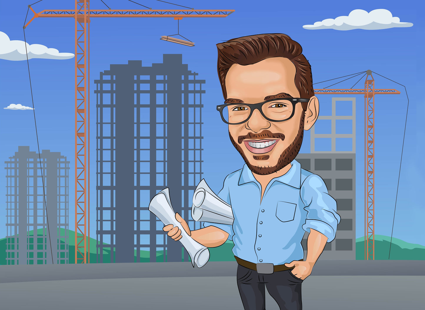 Civil Engineer Gift - Custom Caricature Portrait From Your Photo/Civil Engineering