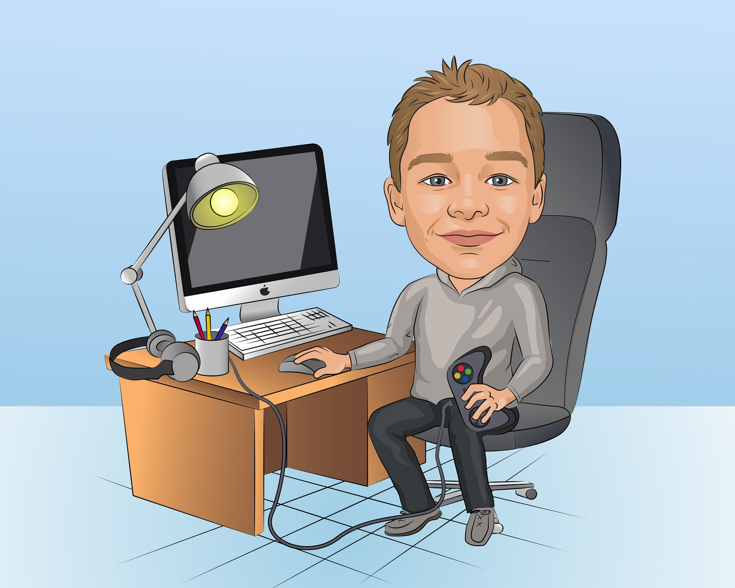 Gamer Gift - Custom Caricature Portrait From Your Photo/gaming cartoon