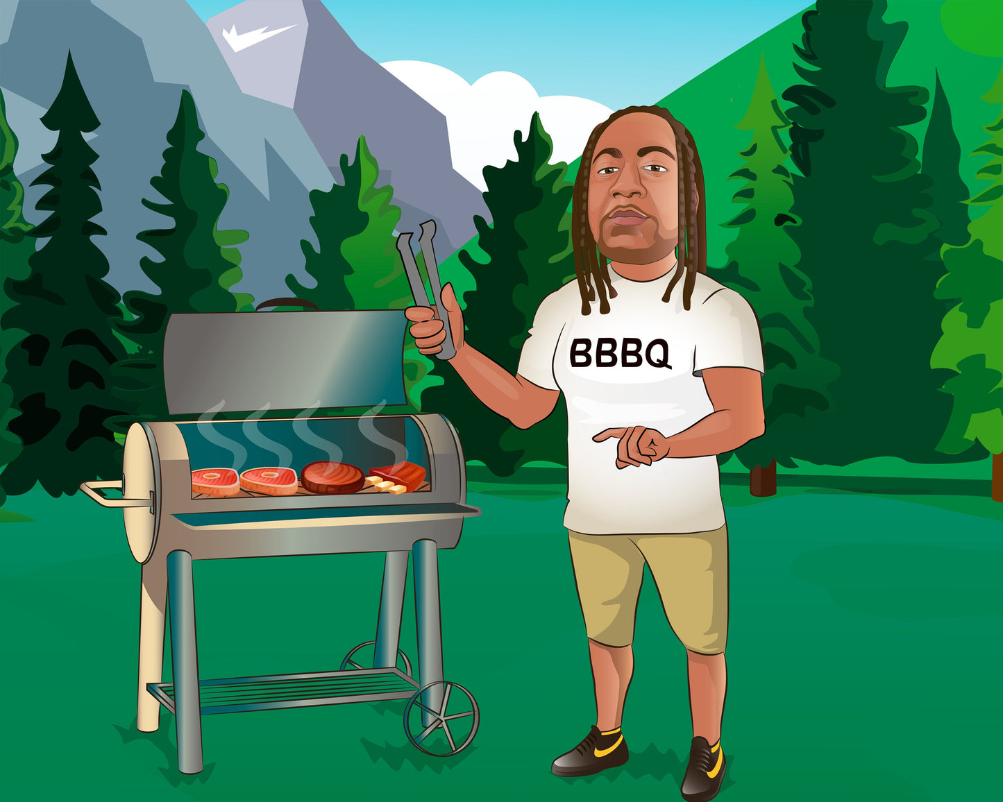 Grill Lover Gift - Custom Caricature Portrait From Your Photo