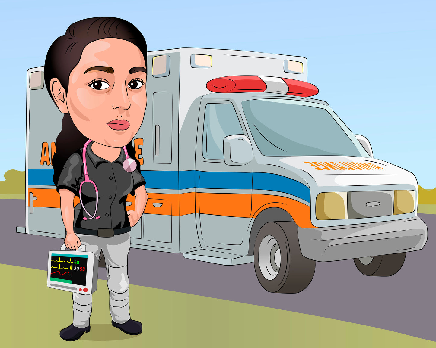 Paramedic Gift - Custom Caricature Portrait From Your Photo
