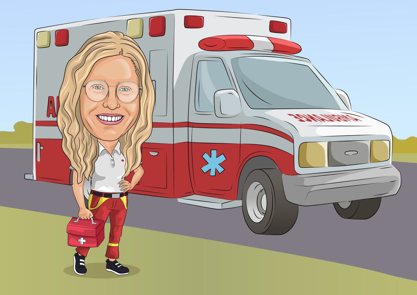 Emergency medical technician Gift - Custom Caricature From Photo, EMT gifts, First Responder gift