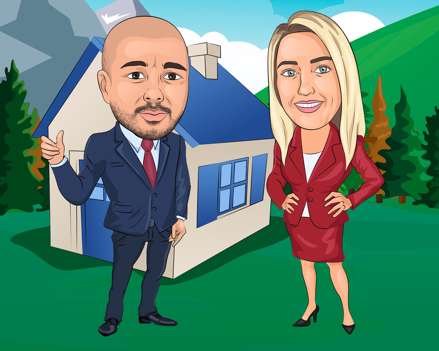 Real Estate Agent Gift - Custom Caricature Portrait From Your Photo/Real Estate Broker Gift