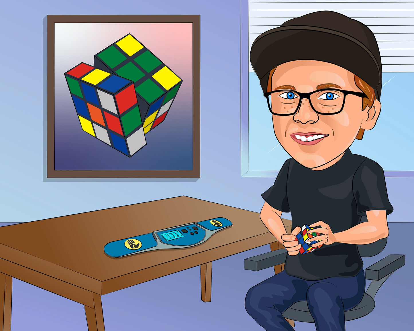 Rubik's Cube Lover Gift - Custom Caricature From Photo, speedcubing gift, rubiks cube gift