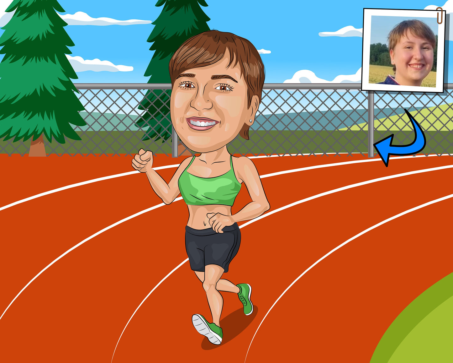 Running Track Gift - Custom Caricature From Photo, Track Runner, track and field