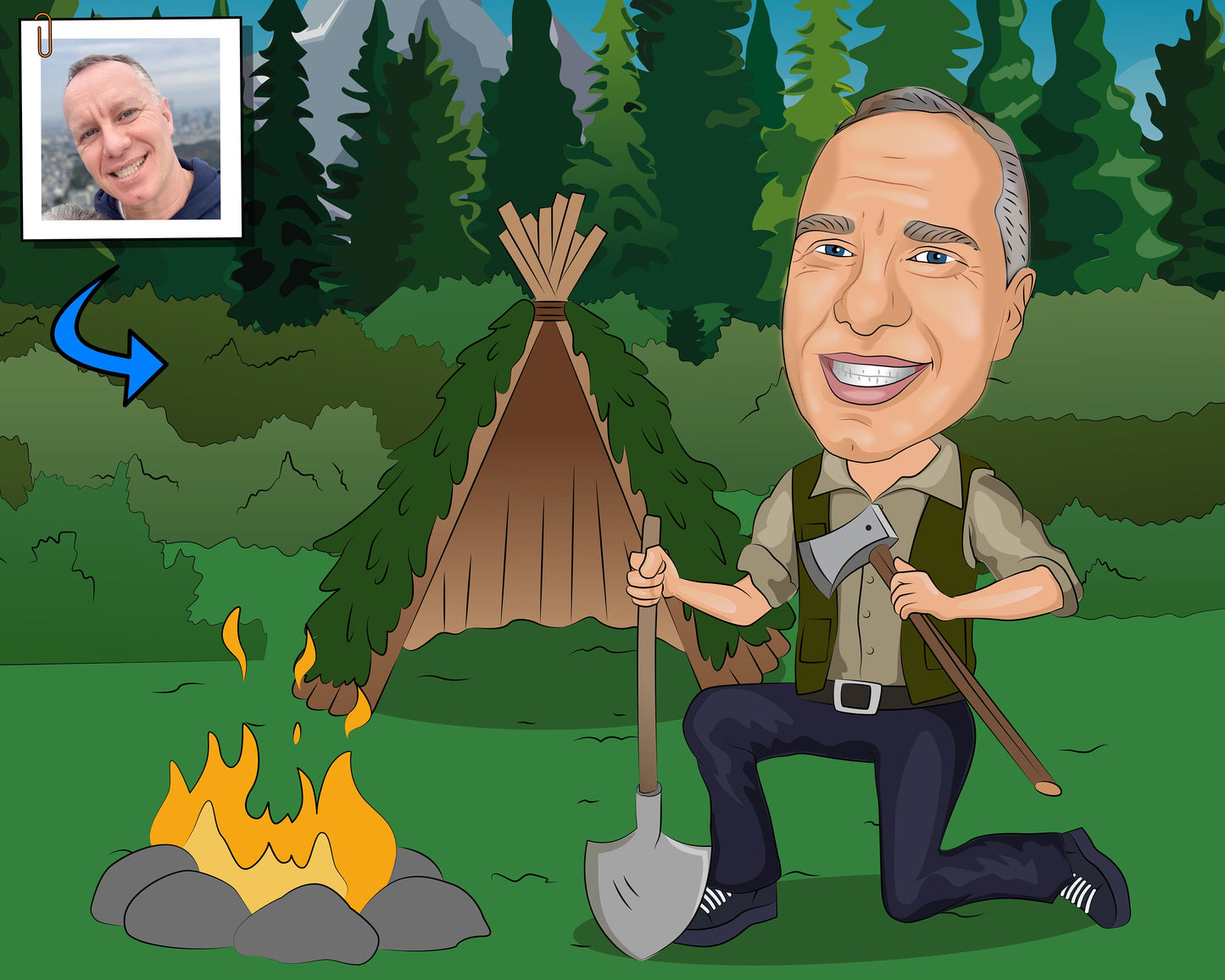 Survivalist Gift - Custom Caricature Portrait From Your Photo, doomsday prepper