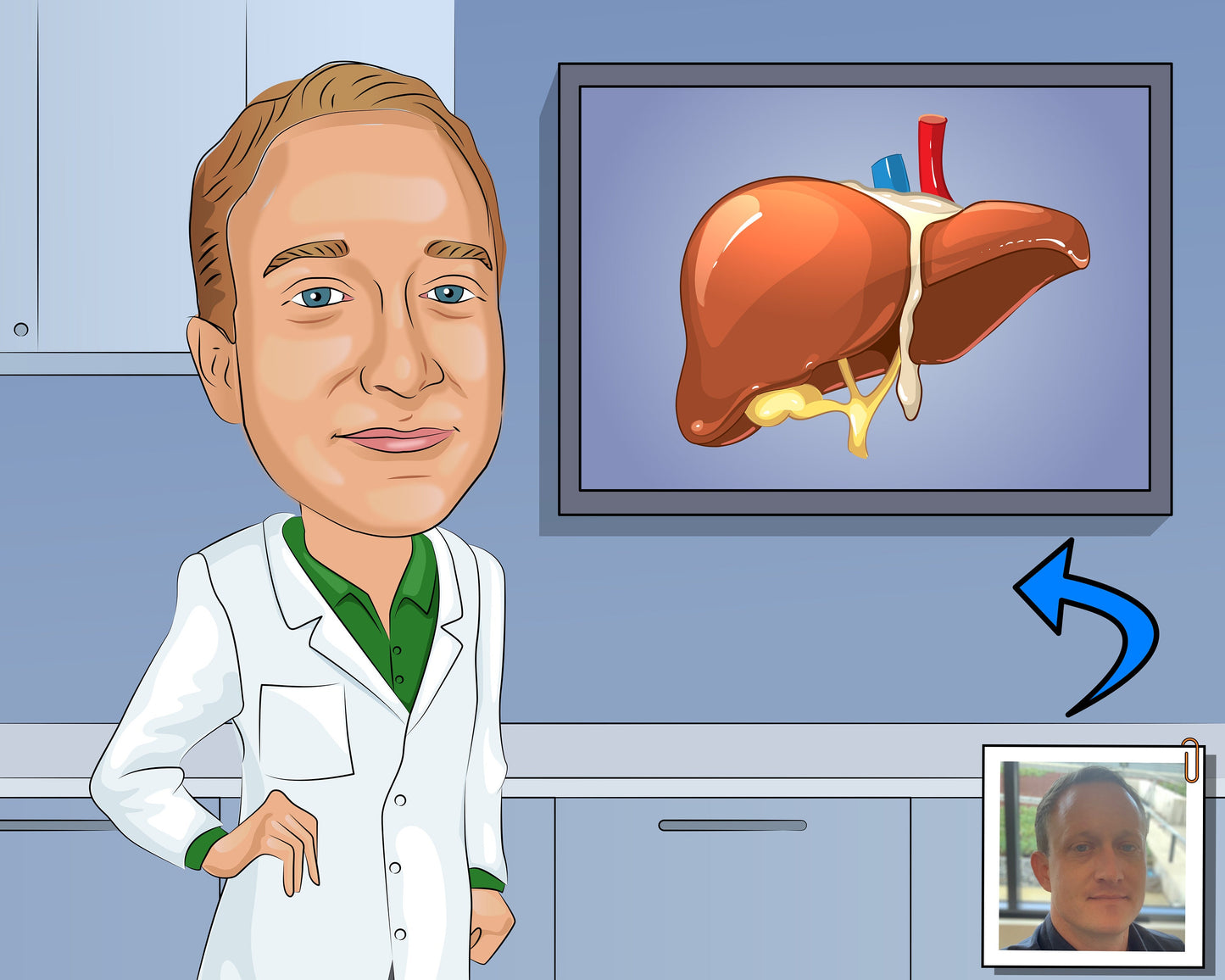 Hepatologist Gift - Custom Caricature From Photo, liver anatomy, gastroenterologist