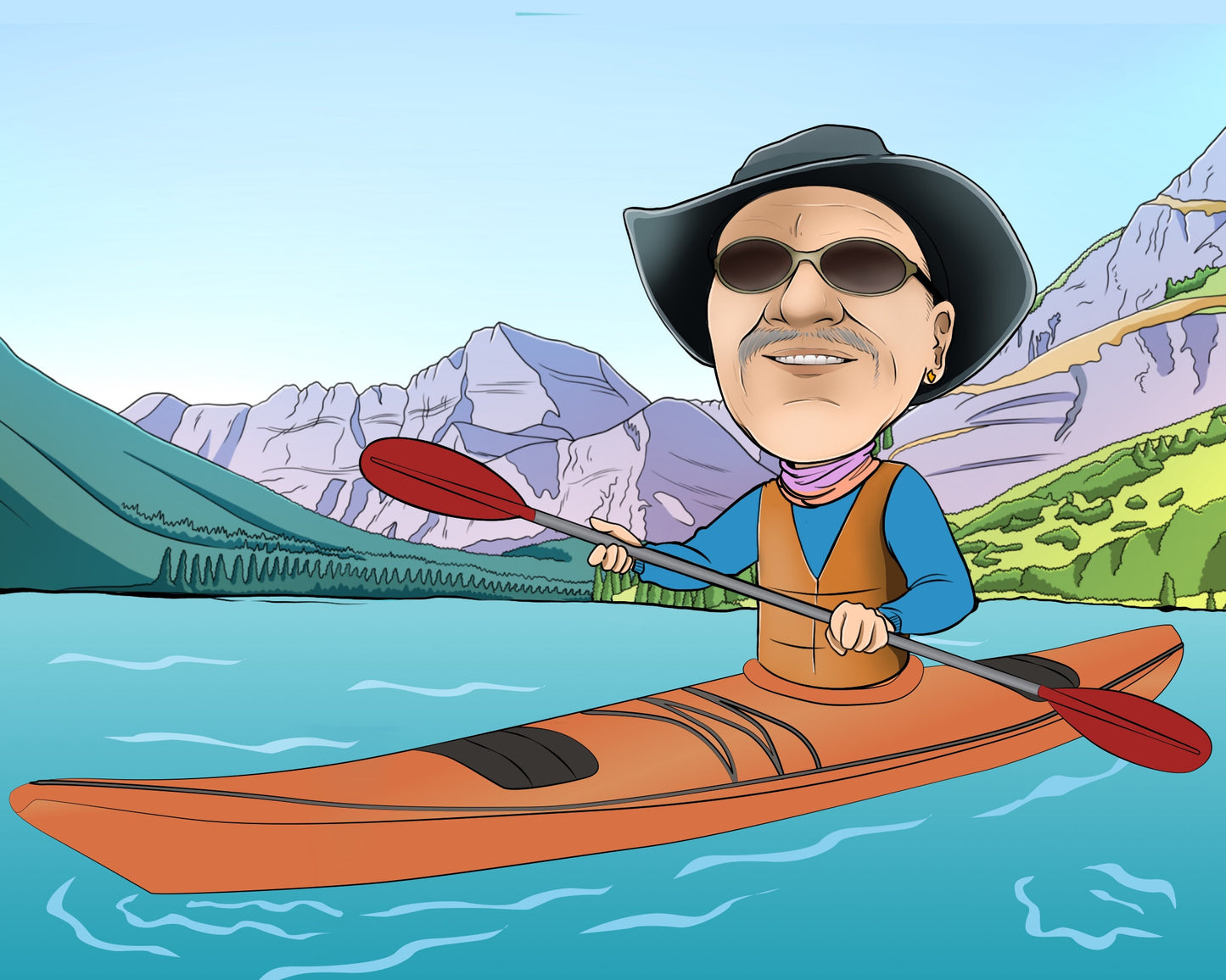 Kayaker Gift - Custom Caricature Portrait From Your Photo/kayaking gifts