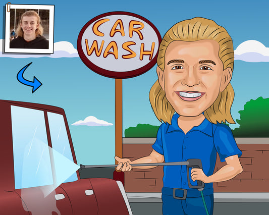 Carwash Attendant Gift - Custom Caricature From Photo, car wash operator