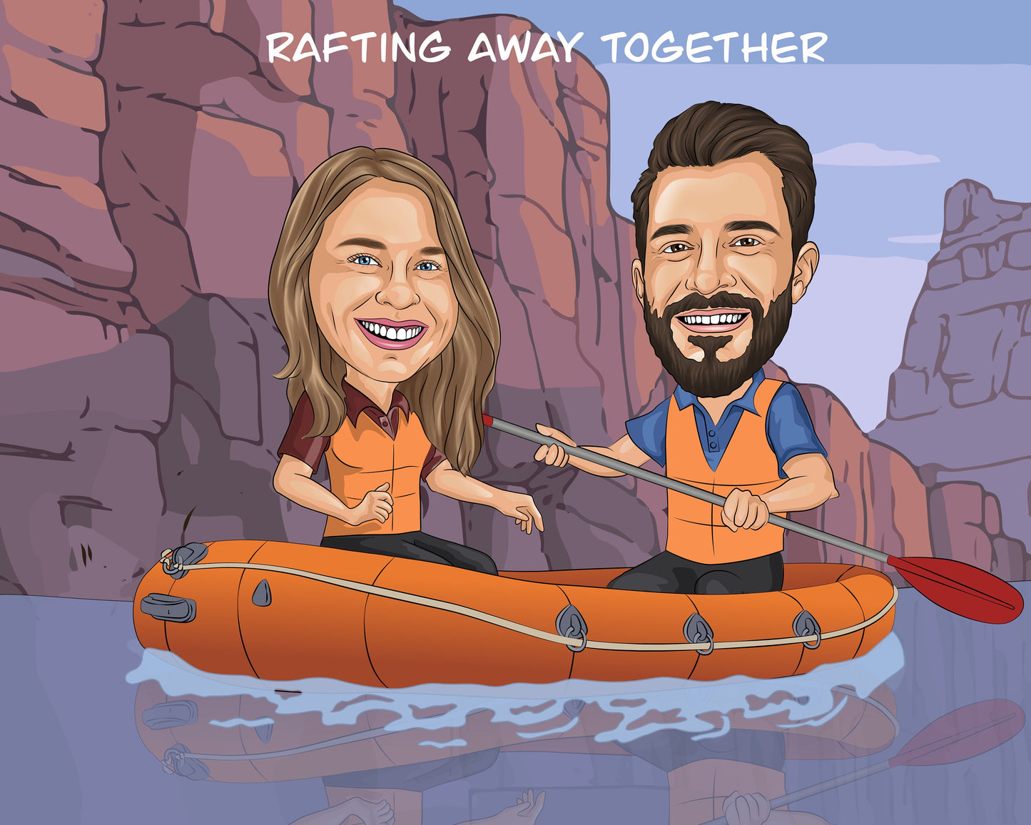 Rafting Gift - Custom Caricature Portrait From Photo, white water rafting, kayaking