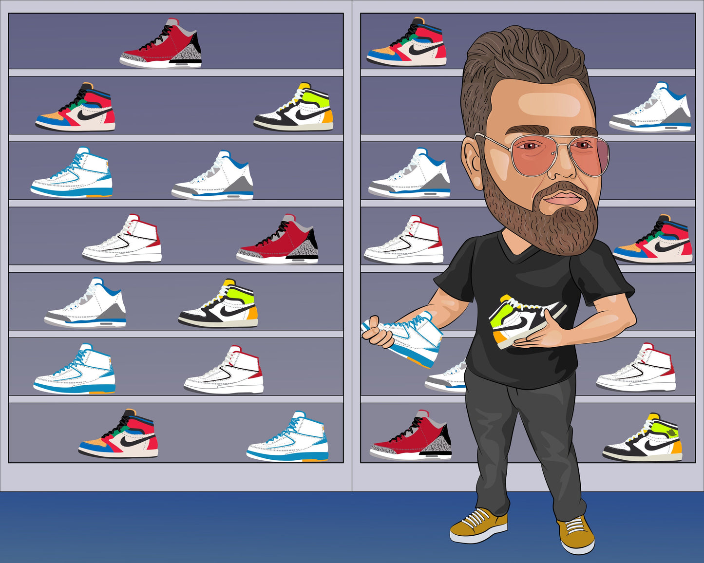 Shoe Collector Gift - Custom Caricature From Photo, Sneakerhead Gift, sneaker head