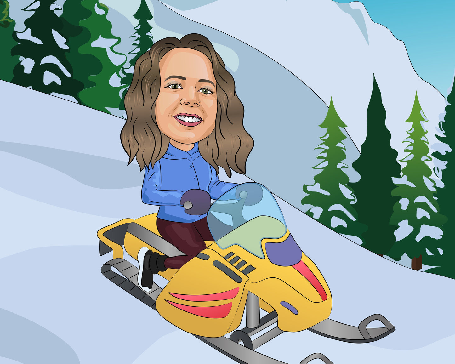 Snowmobiler Gift - Custom Caricature Portrait From Your Photo/snowmobiling