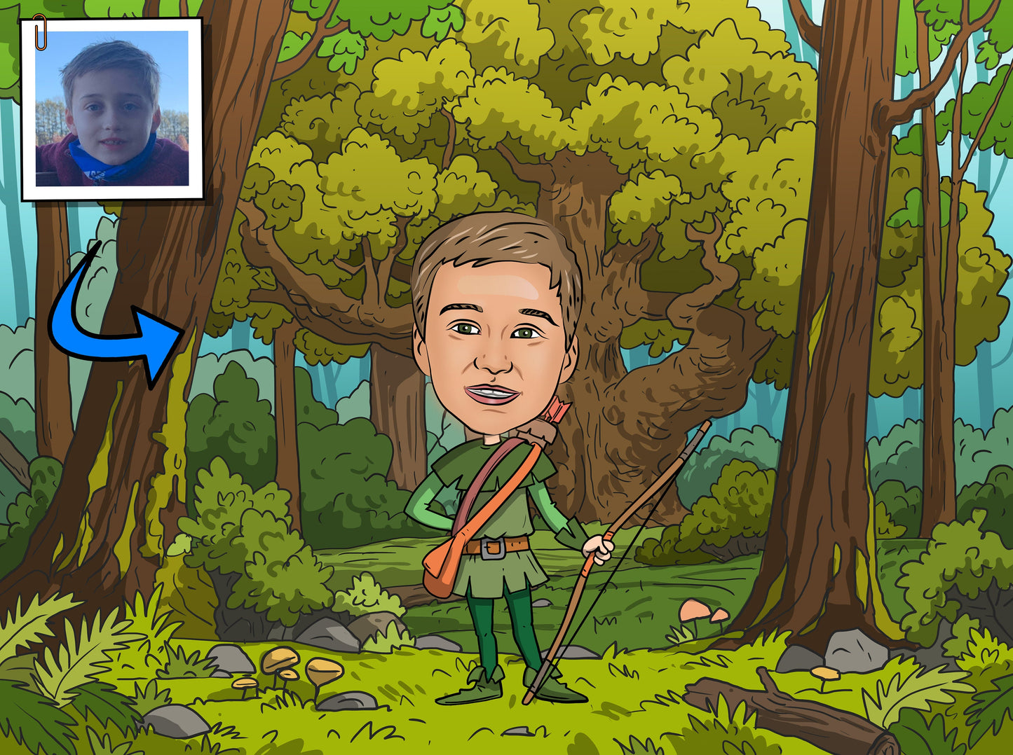 Robin Hood cartoon portrait from your Photo, Robin Hood art