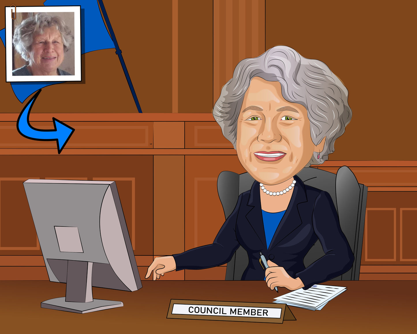 Councilwoman Gift - Custom Caricature From Photo, politician gift