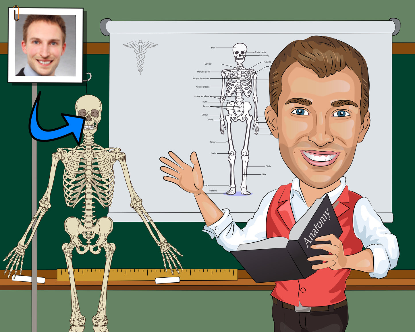 Anatomy Teacher Gift - Custom Caricature From Photo, Anatomy professor