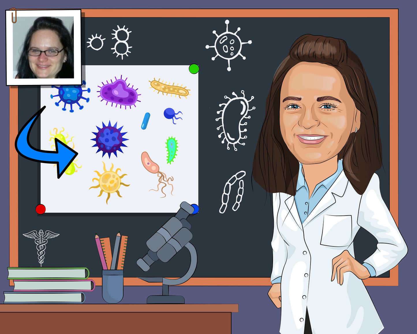 Microbiology Teacher Gift - Custom Caricature From Photo, Epidemiology Teacher Infectious Diseases