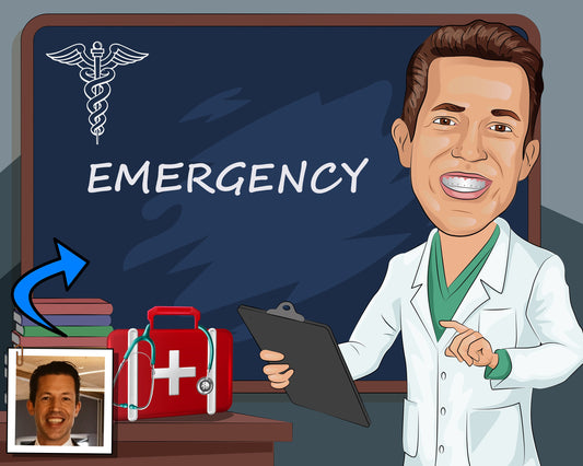 Emergency Medicine Teacher Gift - Custom Caricature From Photo, Emergency Medicine Professor