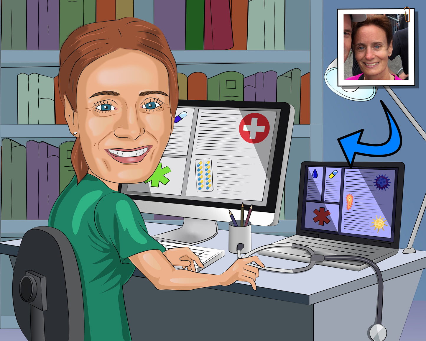 Informatics Nurse Gift - Custom Caricature From Photo, Nursing Informatics