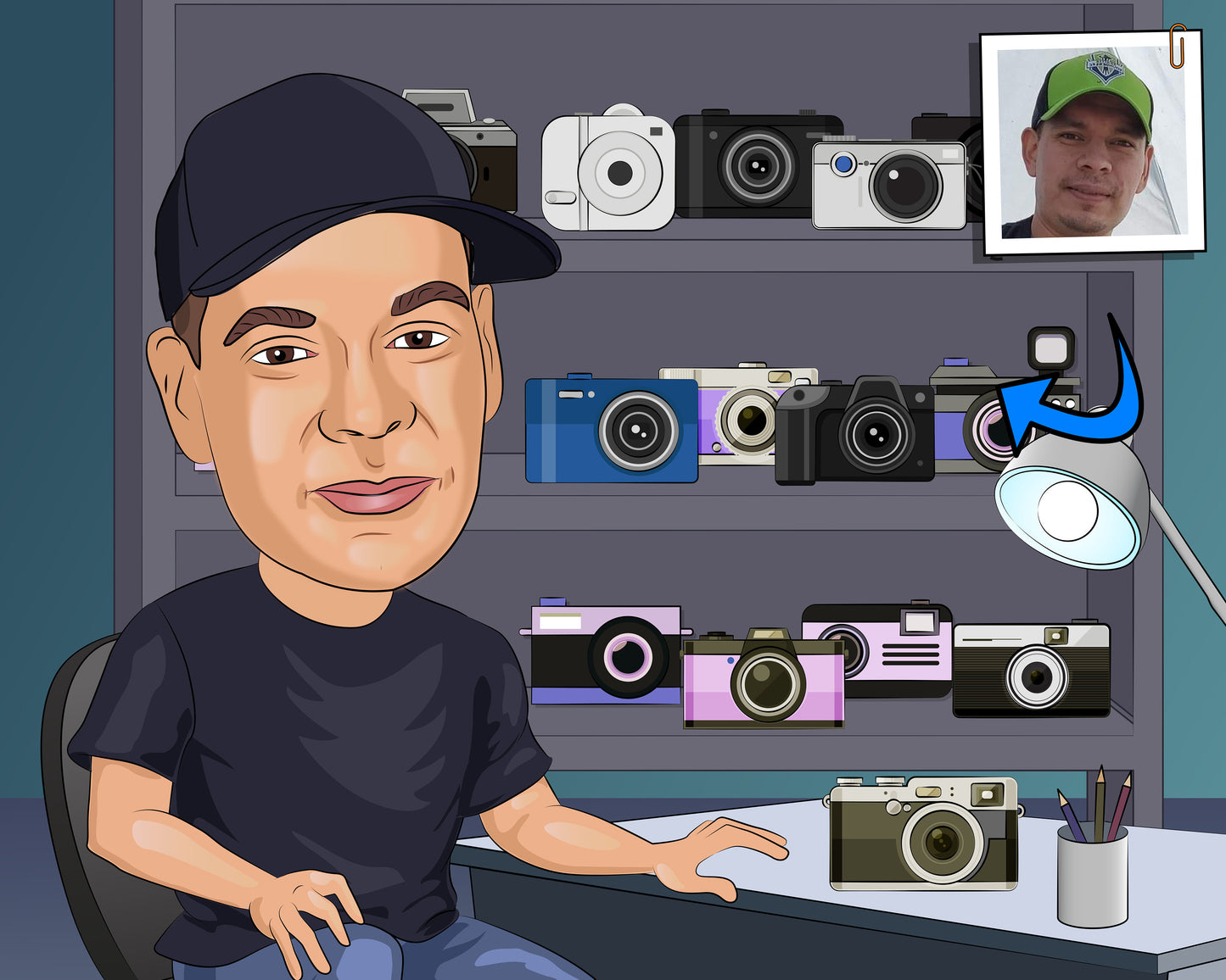 Camera Collector Gift - Custom Caricature From Photo, Camera Collection