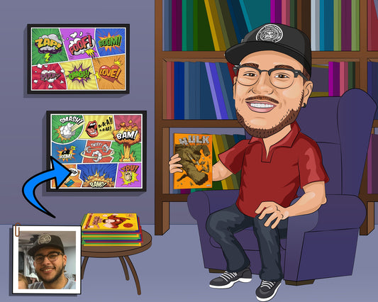 Comic Book Collector Gift - Custom Caricature From Photo, comic book lover