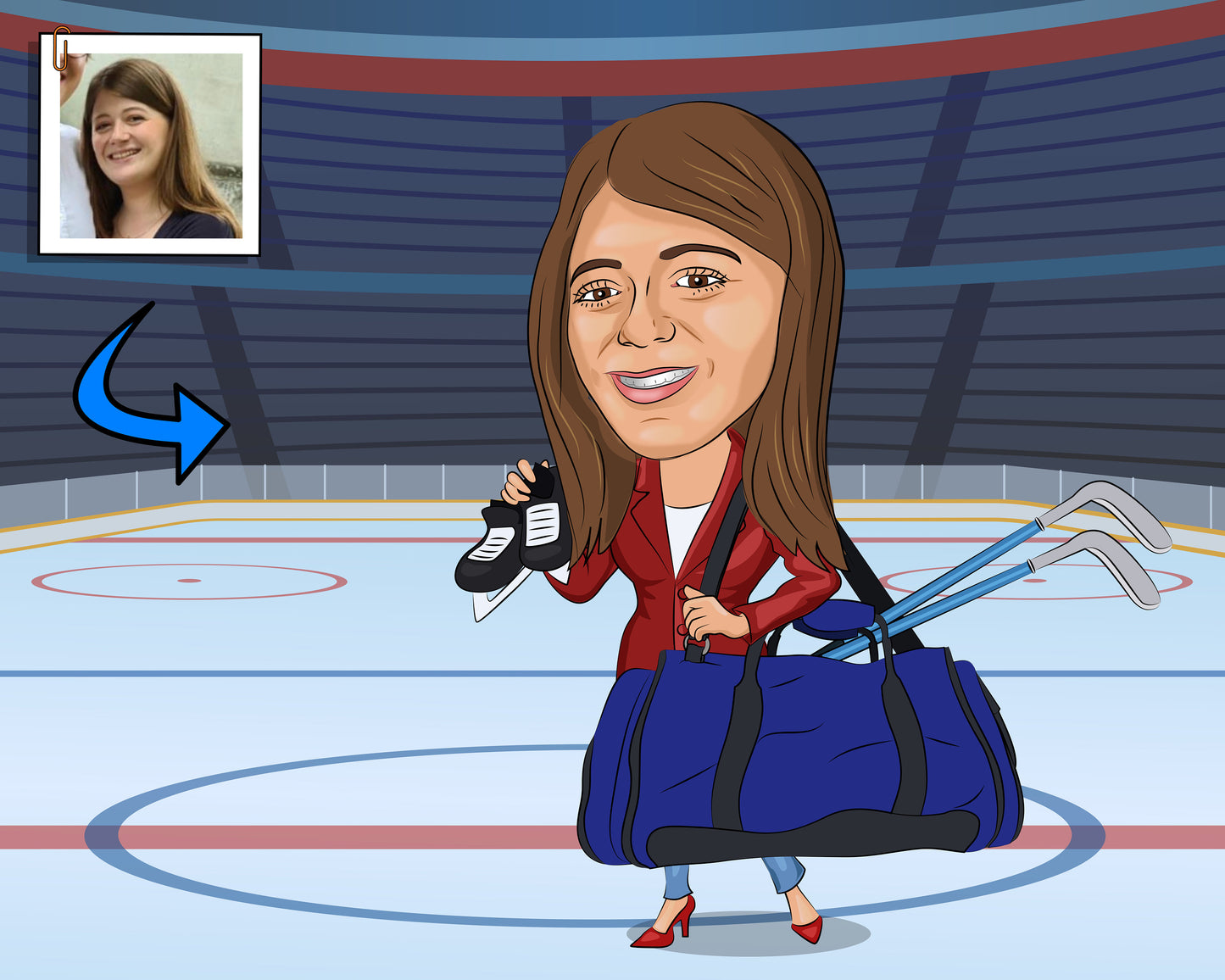 Hockey Mom Gift - Custom Caricature From Photo, hockey sister