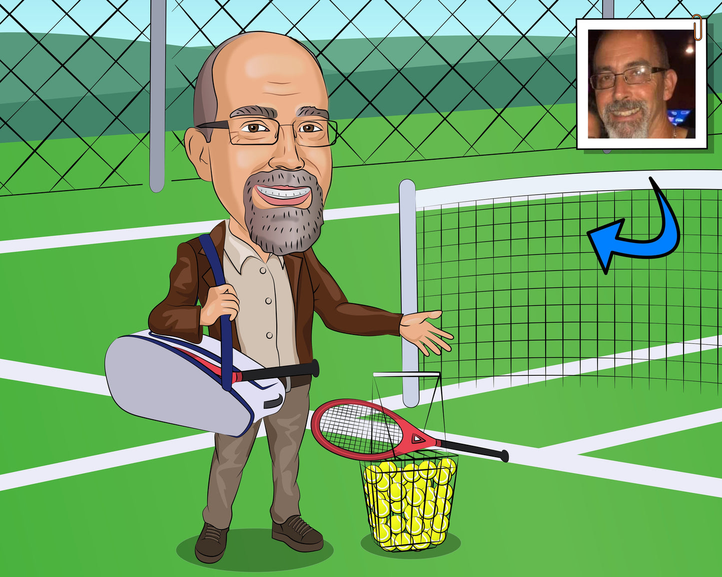 Tennis Dad Gift - Custom Caricature From Photo
