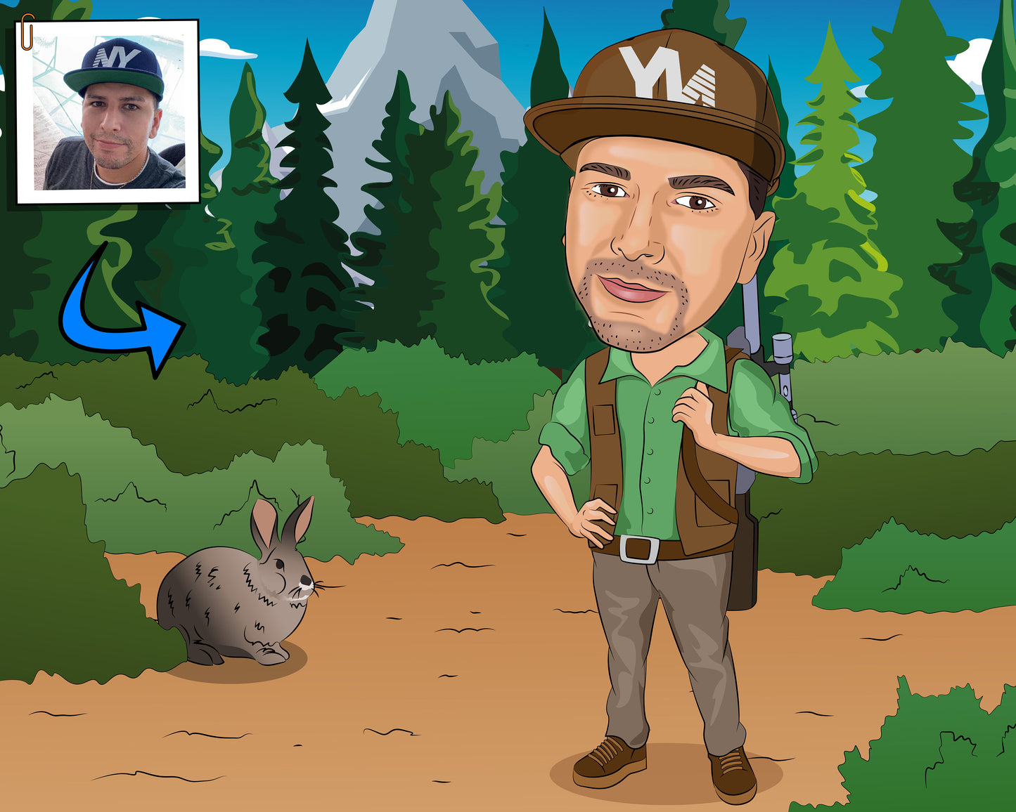 Rabbit Hunter Gift - Custom Caricature From Photo, Rabbit Hunting, small game hunting