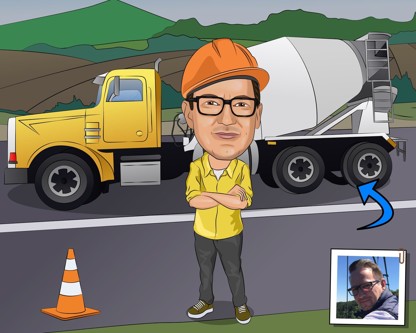 Cement Truck Driver Gift - Custom Caricature From Photo, Concrete Mixer Truck Driver, Cement Mixer Driver