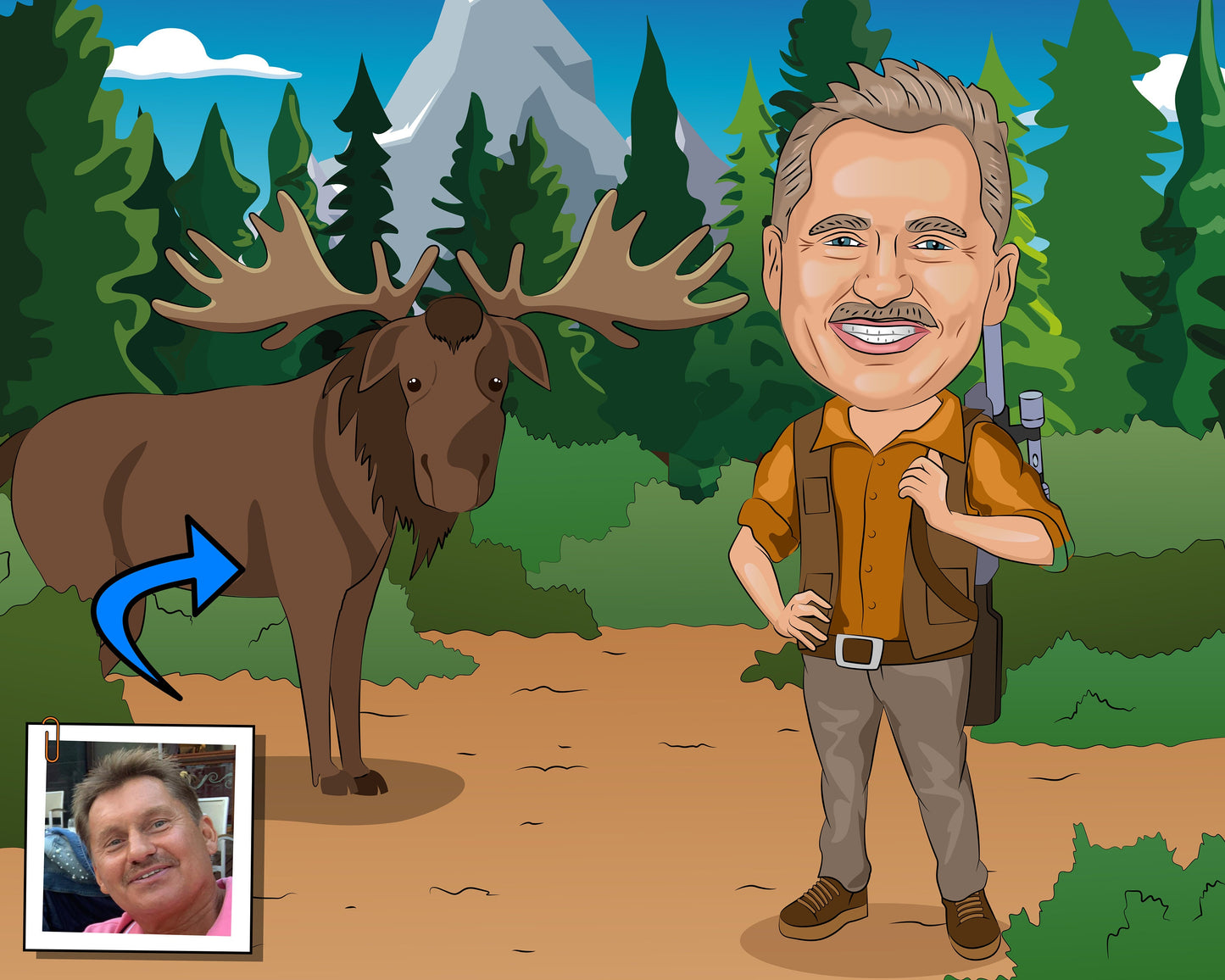 Moose Hunter Gift - Custom Caricature From Photo, Moose Hunting, elk hunting