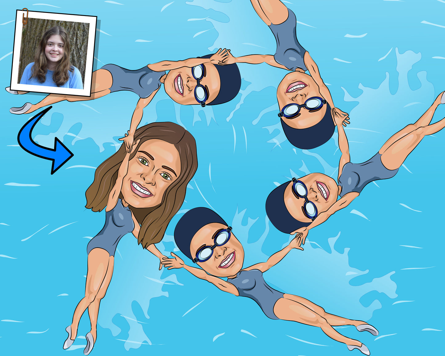Synchronized Swimming Gift - Custom Caricature From Photo, Synchronized Swimmer, artistic swimming